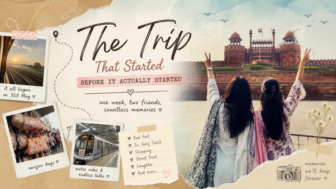 Two longtime school friends exploring Delhi in summer with Red Fort visits and Sarojini shopping