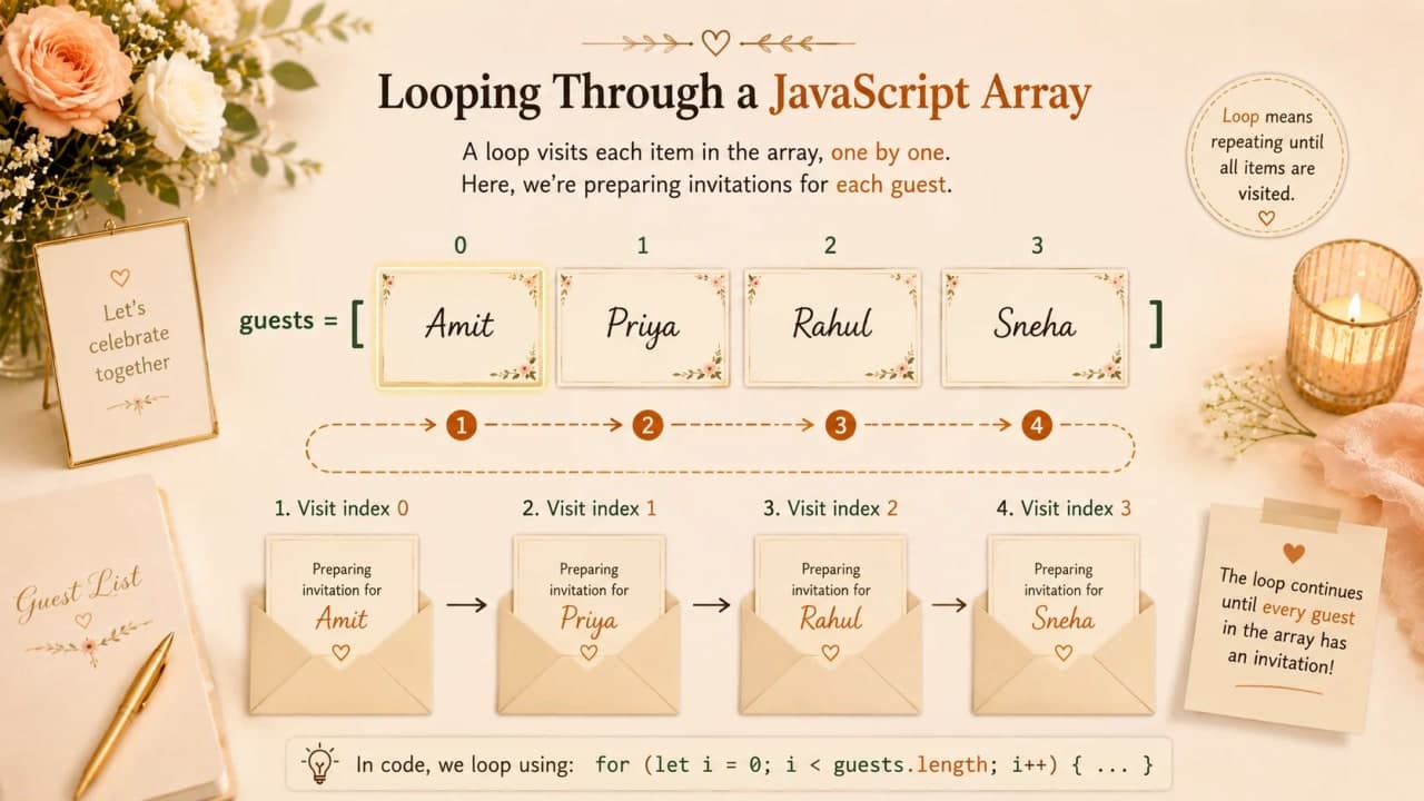 Loop arrow moving through wedding guest cards one by one