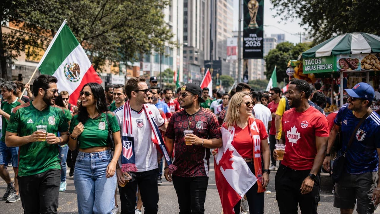 Travelling football supporters gathering in a host city before a World Cup match