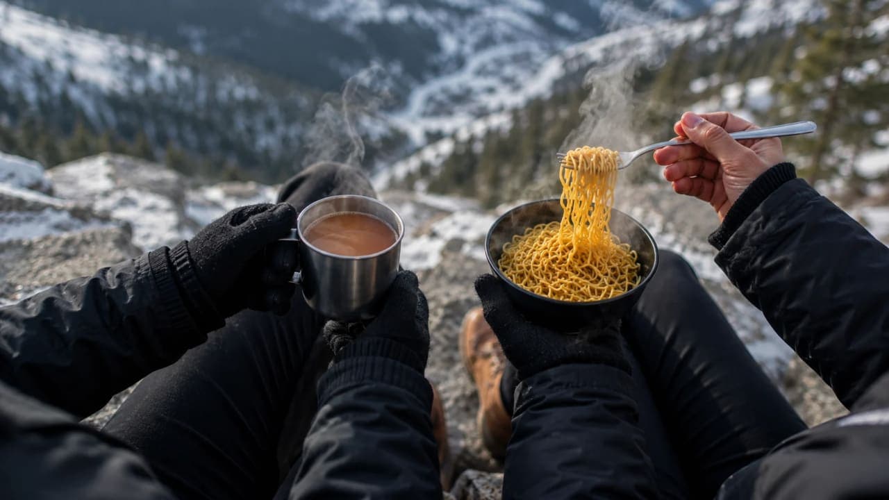 Hot tea and Maggi after a cold Kufri snowfall experience.