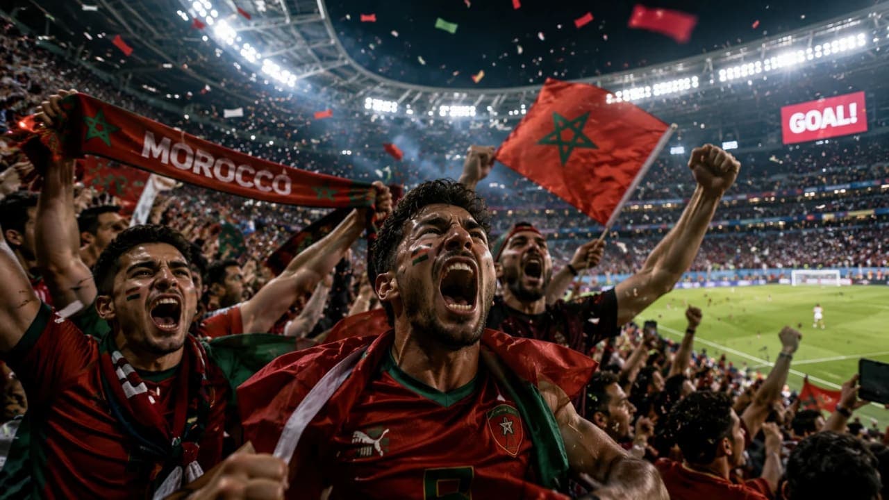 Underdog fans celebrating during a World Cup knockout match.