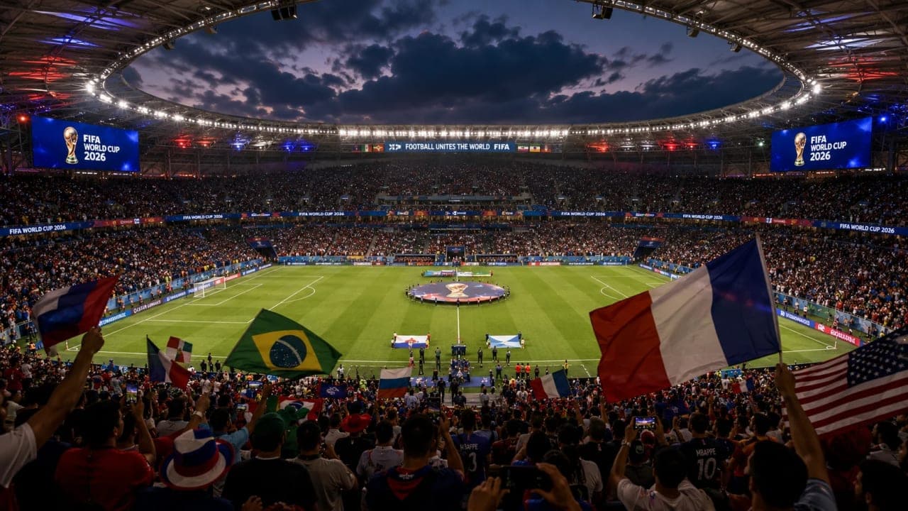 Players entering the pitch for a FIFA World Cup knockout match.