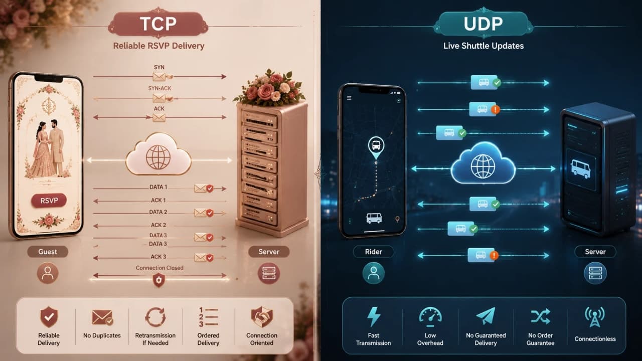 TCP and UDP compared through reliable RSVP data and fast live bus location pings.