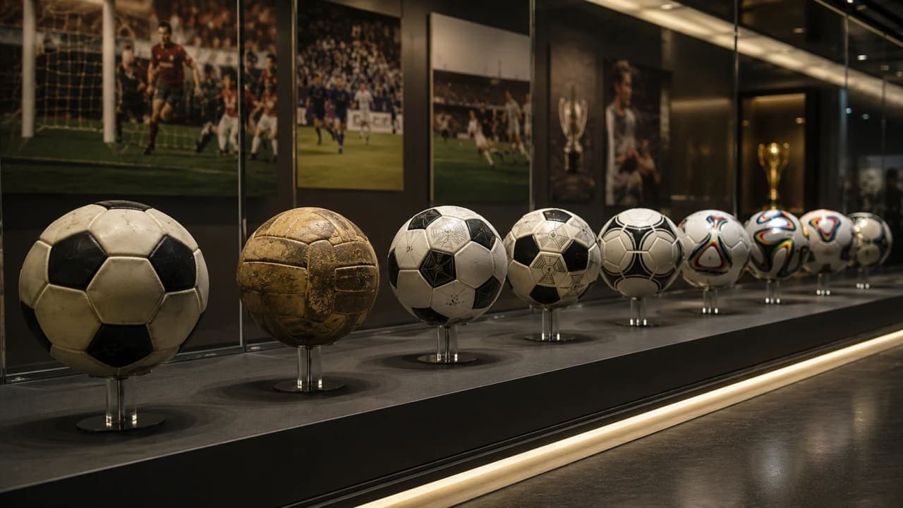 Collection of classic and modern FIFA World Cup footballs