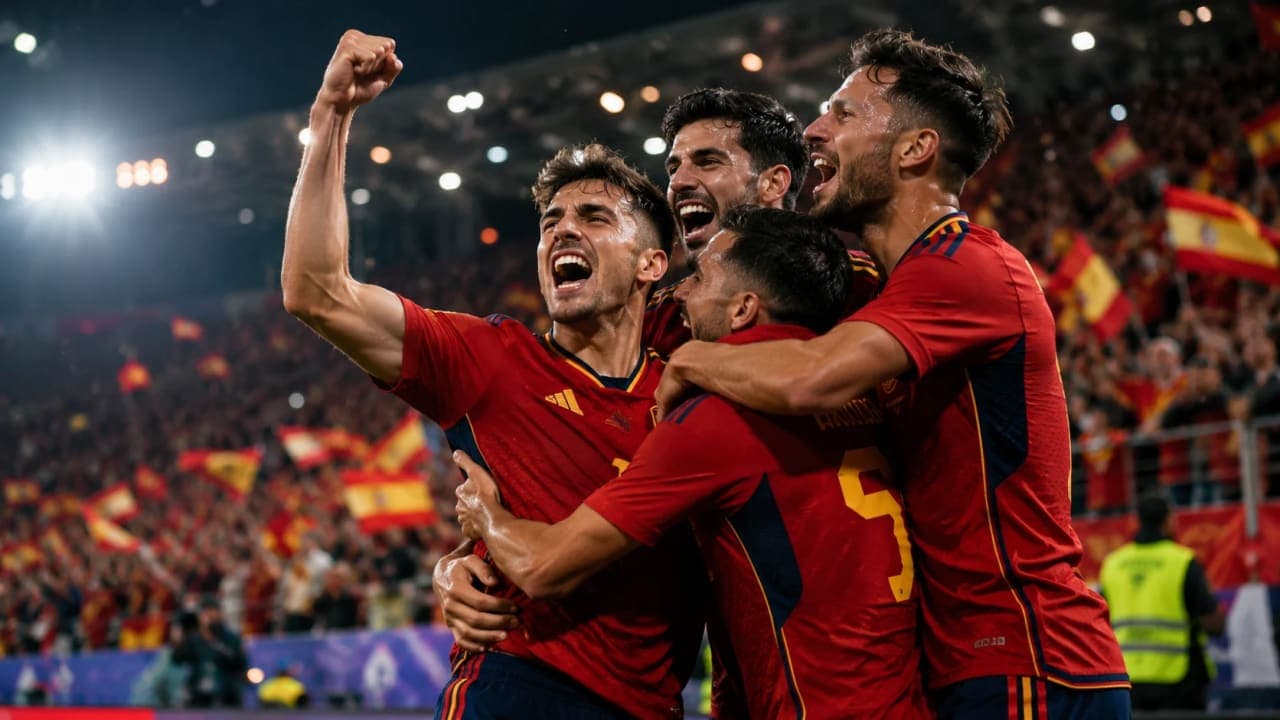Spain players celebrating during a FIFA World Cup semifinal