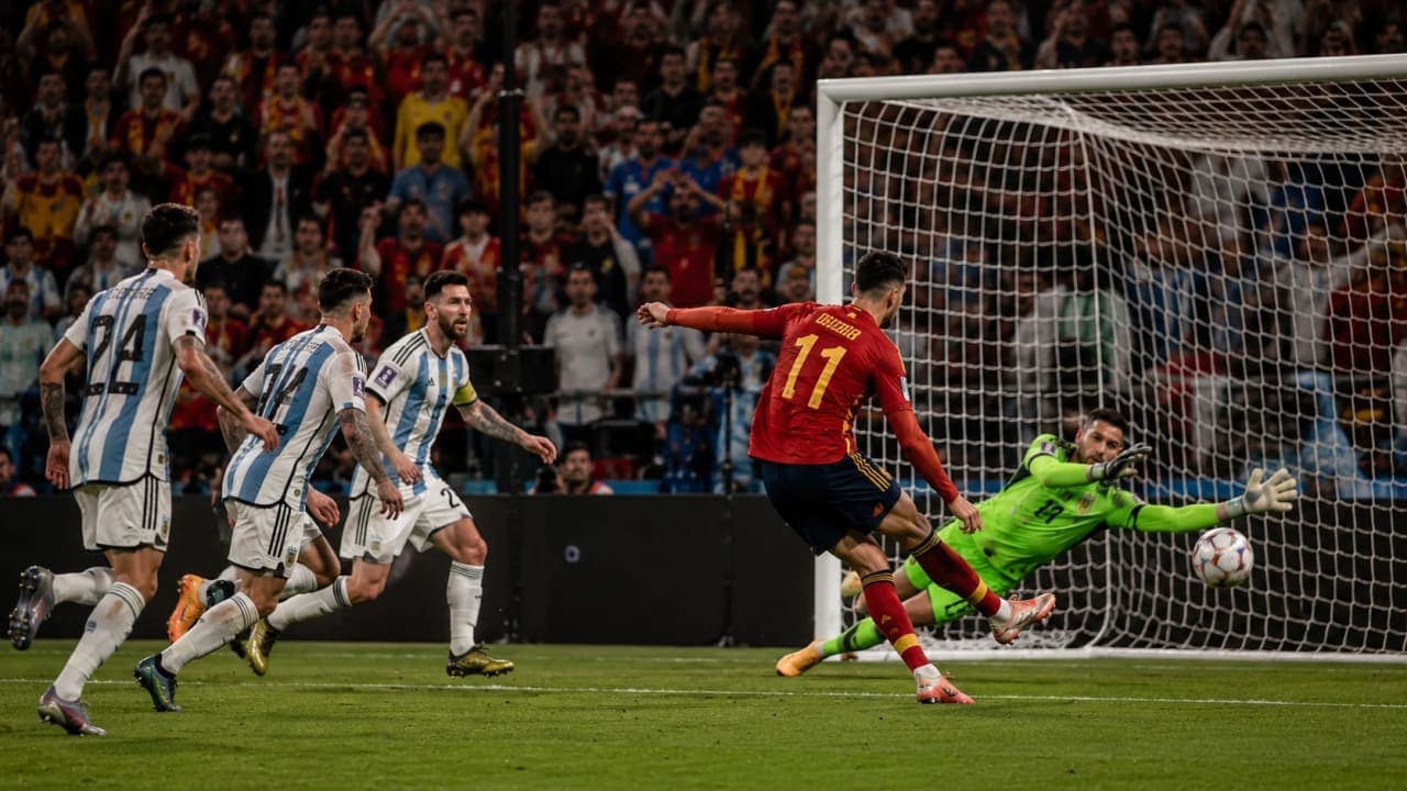 Ferran Torres scores Spain's extra-time winner against Argentina in the FIFA World Cup 2026 Final.