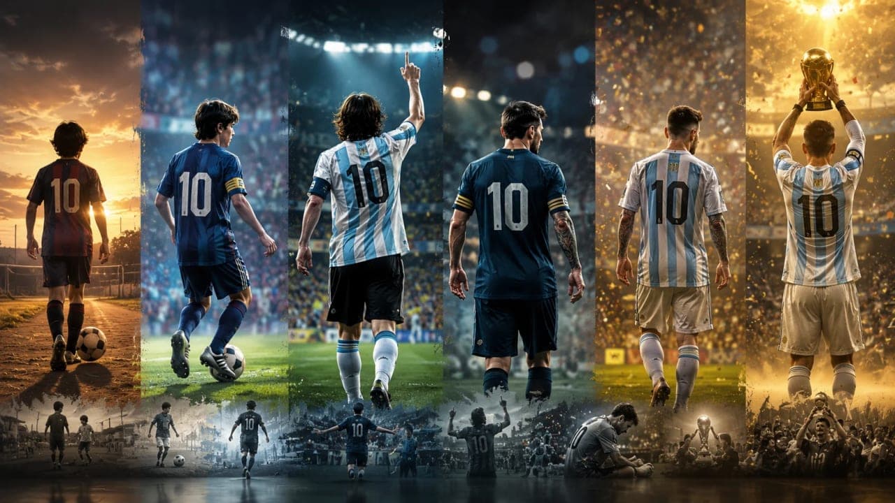 Lionel Messi shown across the six FIFA World Cups of his Argentina career.