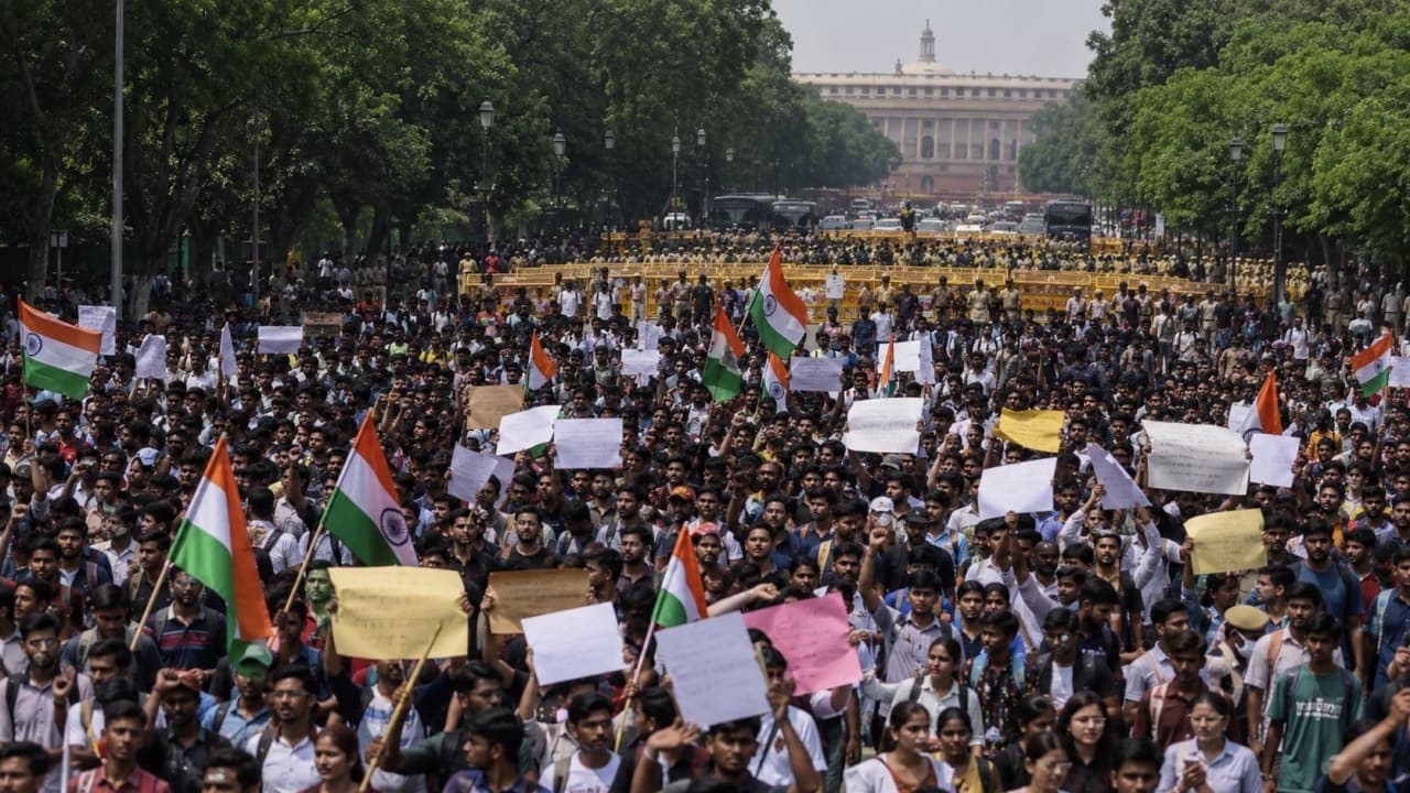 Students marching peacefully towards Parliament.