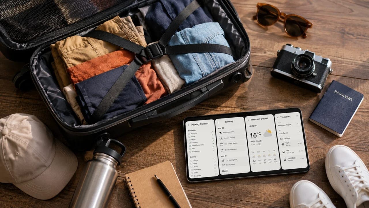 Packing and trip planning with travel apps.
