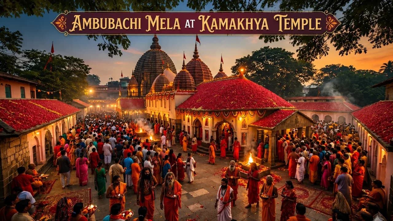 Devotees gathered at Kamakhya Temple in Guwahati, Assam, during the annual Ambubachi Mela, one of the largest spiritual festivals dedicated to Goddess Kamakhya.