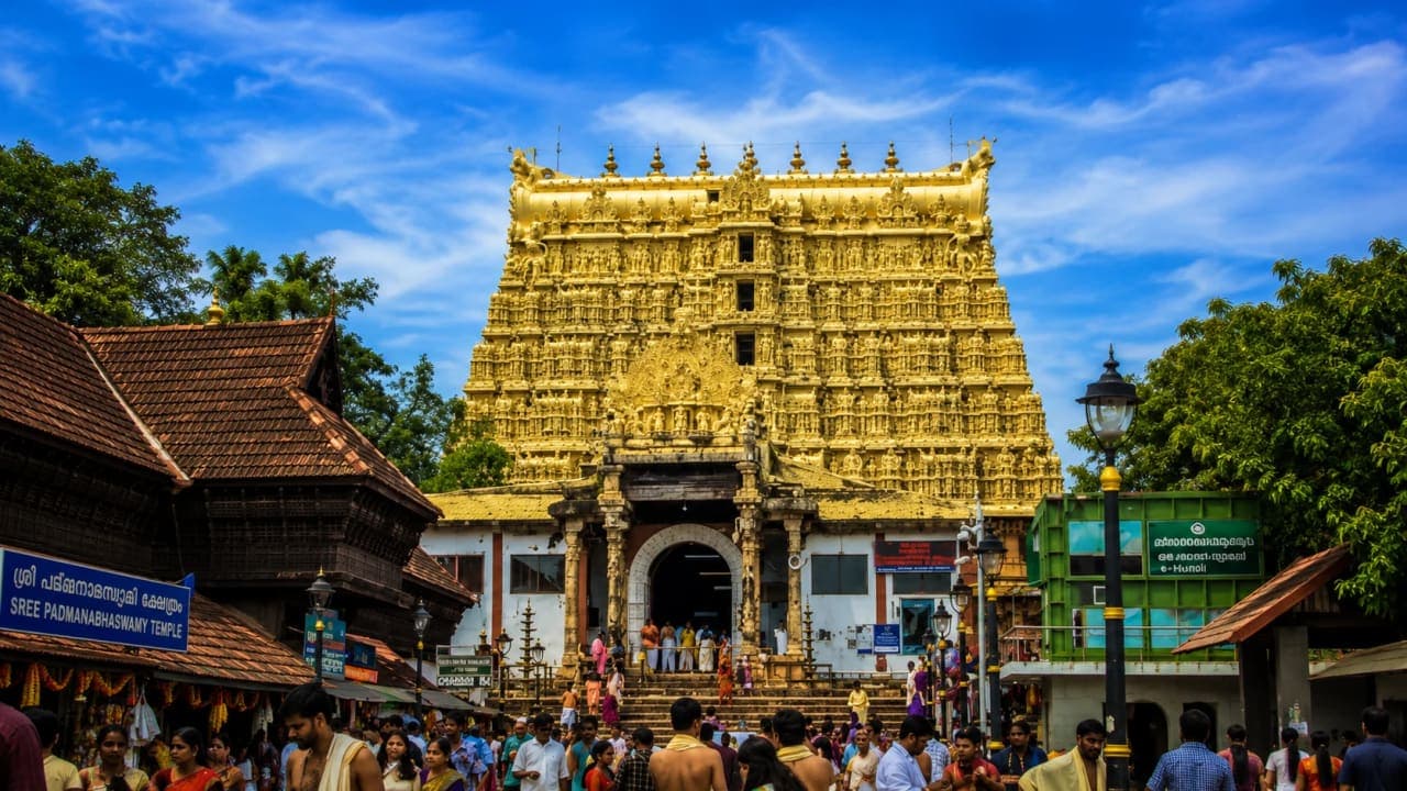 Padmanabhaswamy Temple in Thiruvananthapuram, Kerala, famous for its magnificent architecture and historic treasure vaults.