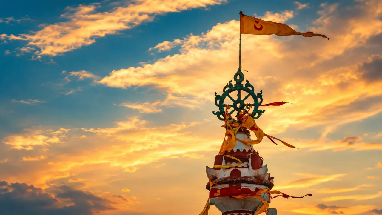 The Sudarshan Chakra mounted atop Jagannath Temple in Puri, Odisha.