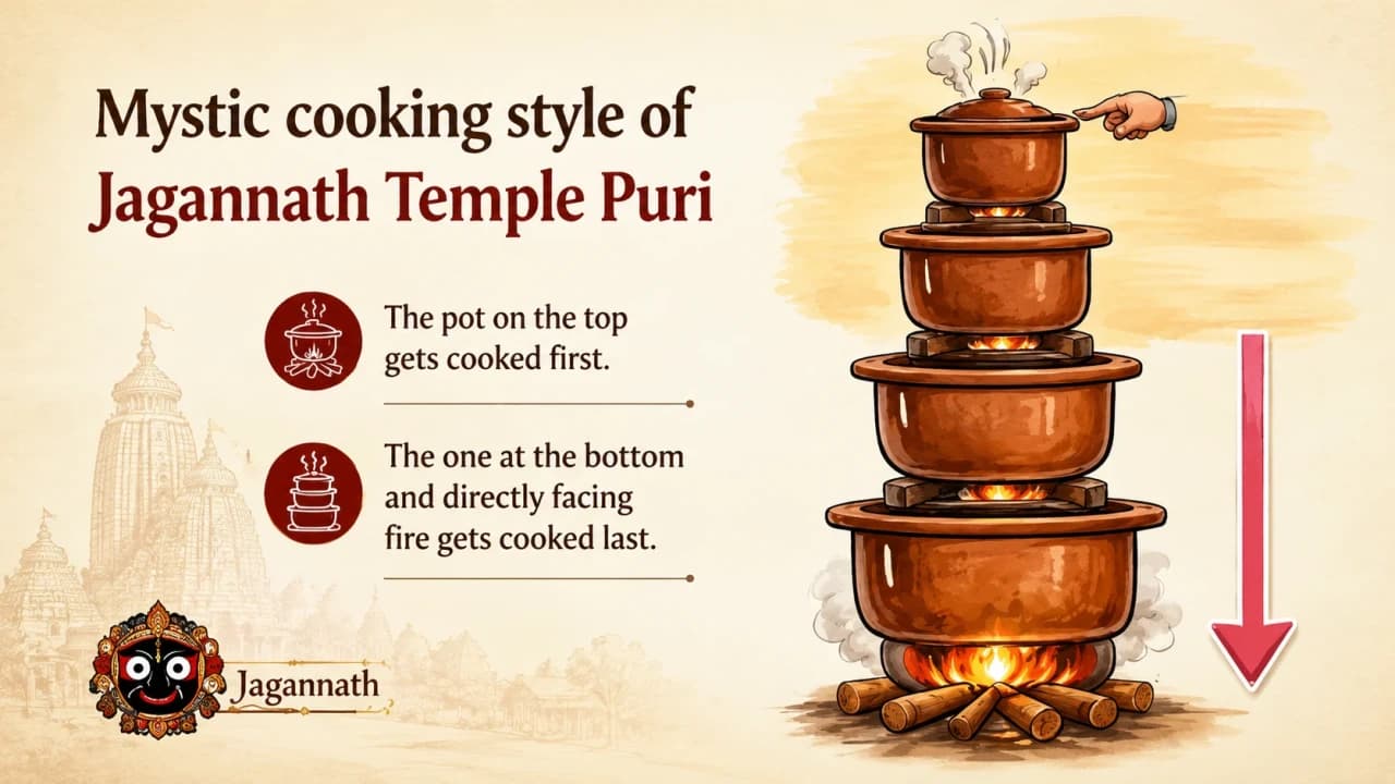 Traditional earthen pots stacked one above another while preparing Mahaprasad in the temple kitchens of Jagannath Temple, Puri.