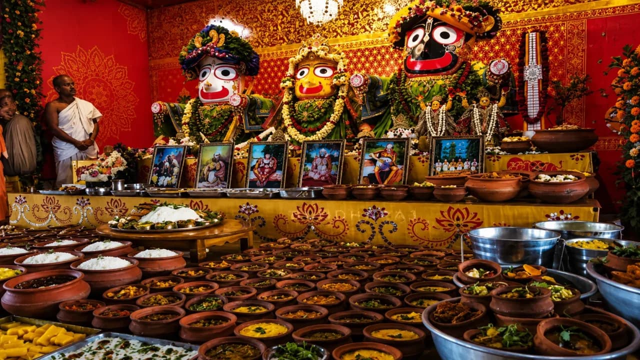 Traditional Mahaprasad prepared and served at Jagannath Temple in Puri.