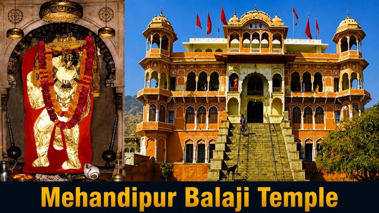 Devotees offering prayers inside Mehandipur Balaji Temple in Rajasthan.
