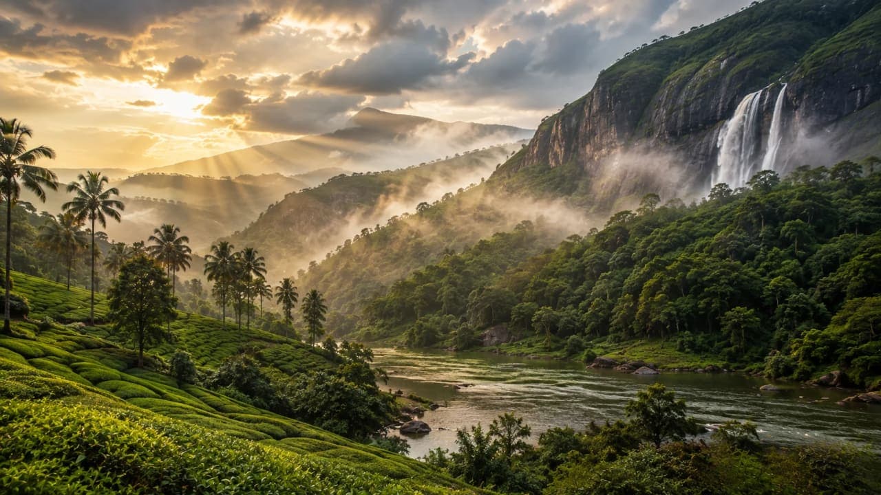Lush mountains, waterfalls and forests showcasing why Kerala is known as God's Own Country.