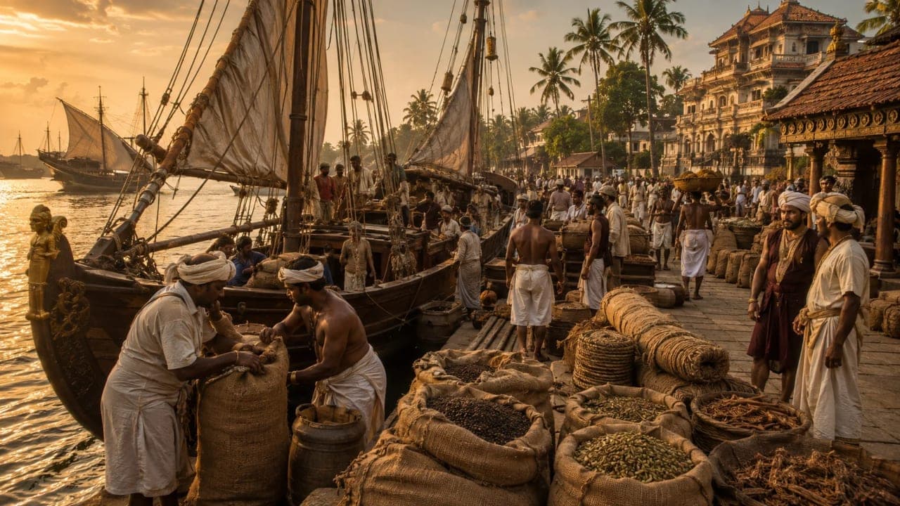 Historic trading port of Alappuzha during Kerala's spice trade era.