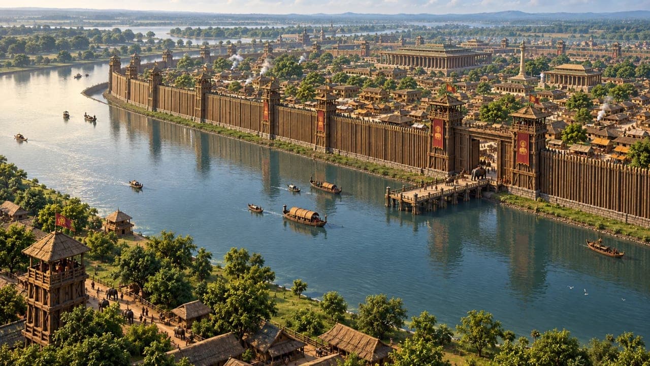 Reconstruction of the massive defensive moat surrounding ancient Pataliputra.