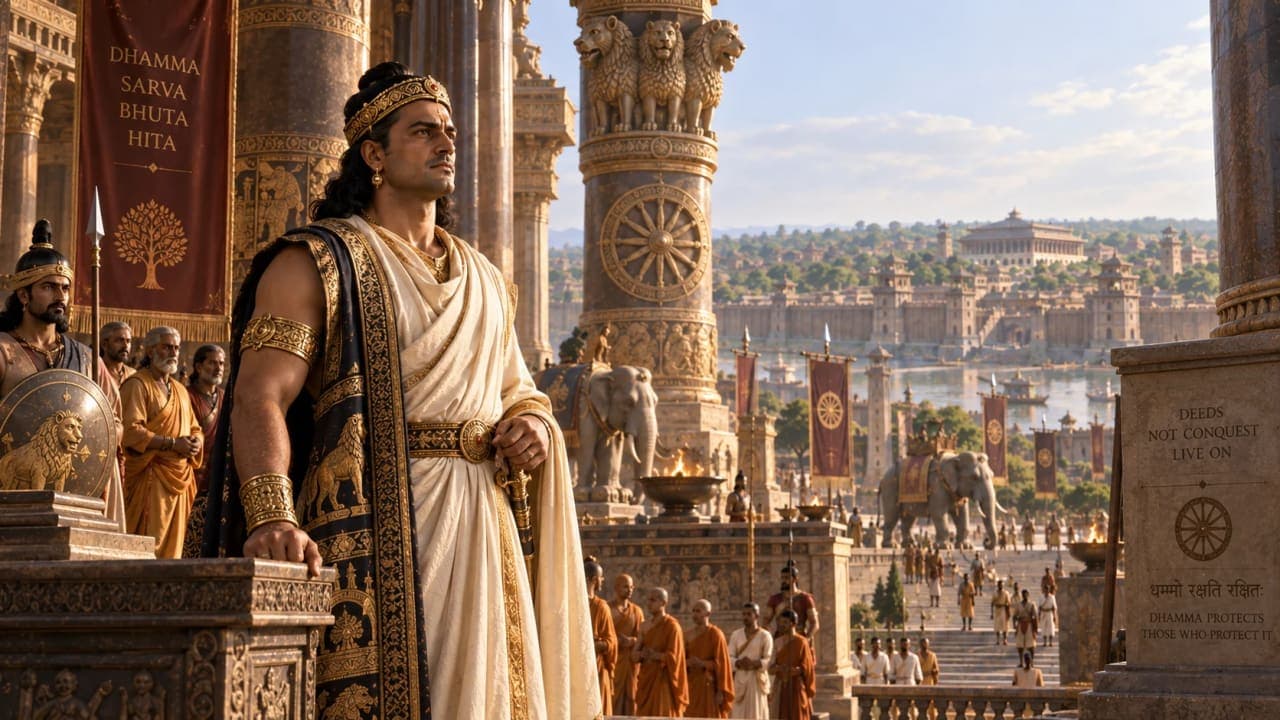 Historical interpretation of Emperor Ashoka in the Mauryan capital of Pataliputra.