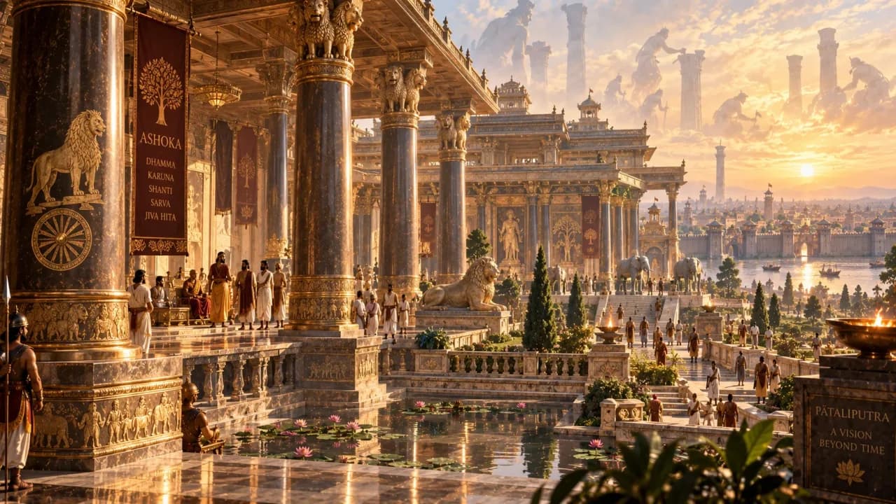 Historical interpretation of Emperor Ashoka in the Mauryan capital of Pataliputra.