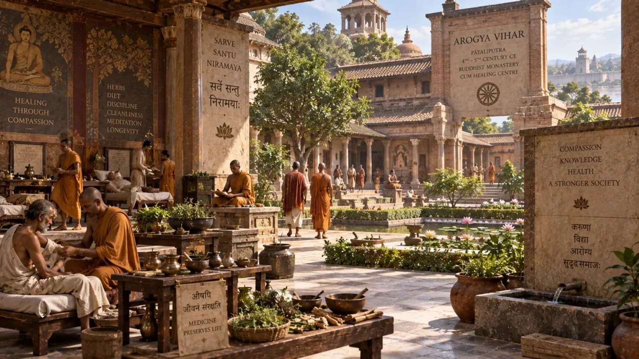 Reconstruction of Arogya Vihar, the monastery-cum-hospital discovered at Kumhrar in Patna.