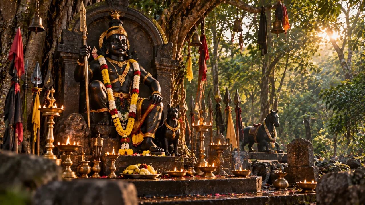 Artistic depiction inspired by the guardian deity Karuppa Swamy and traditional South Indian folk worship.