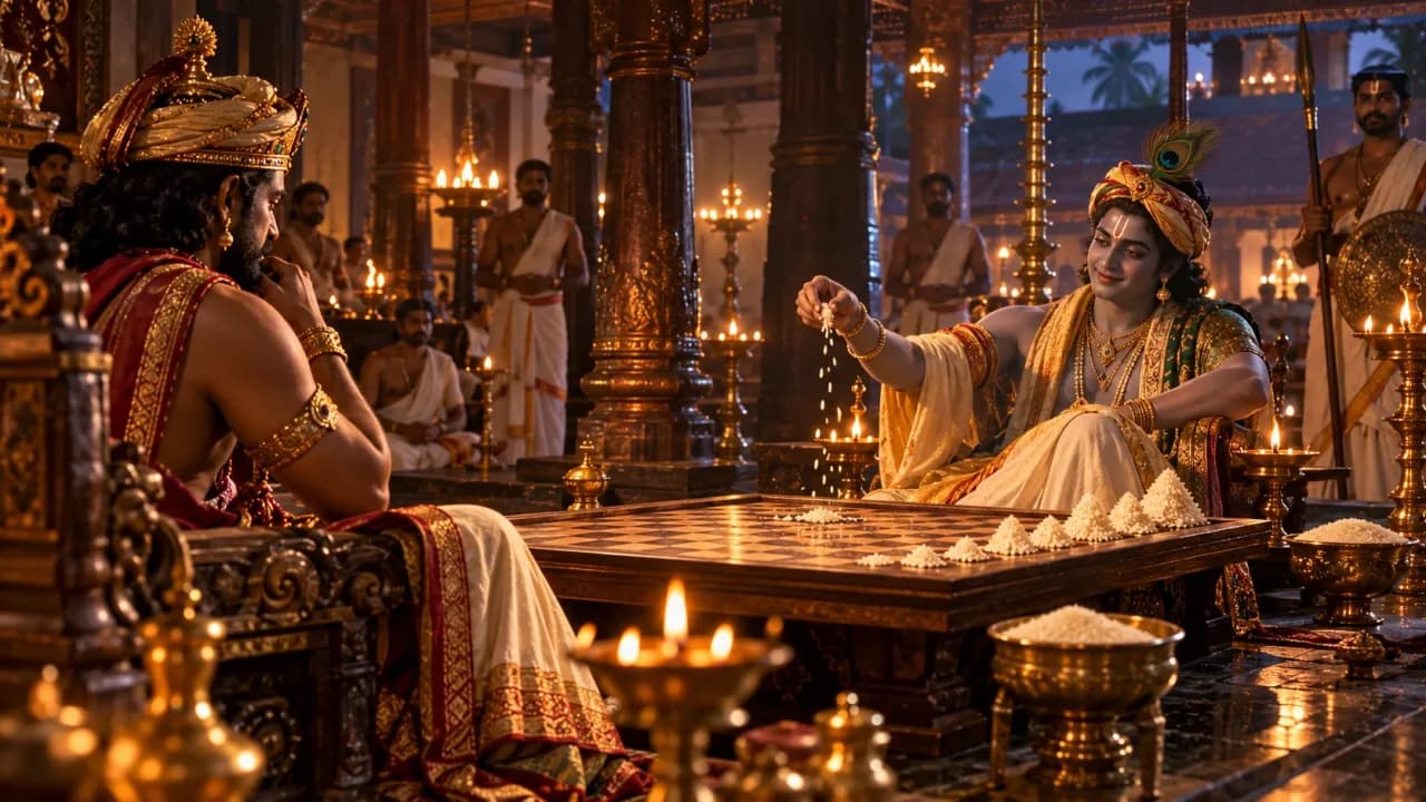 Legendary chess game between a mysterious traveller and a Kerala king associated with the Ambalappuzha Krishna tradition
