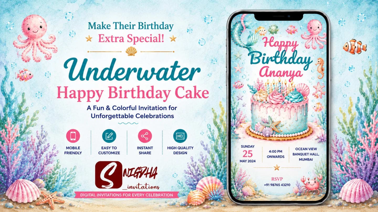 Underwater Happy Birthday Cake Invitation by Snigdha Invitations