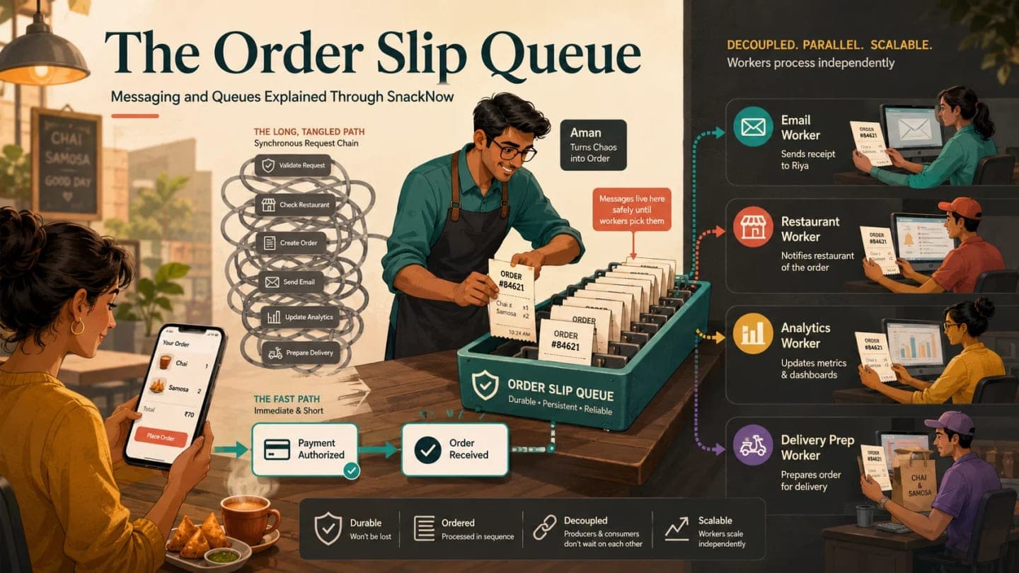 Aman moving SnackNow email, analytics, and restaurant tasks from Riya's checkout path onto an order-slip queue