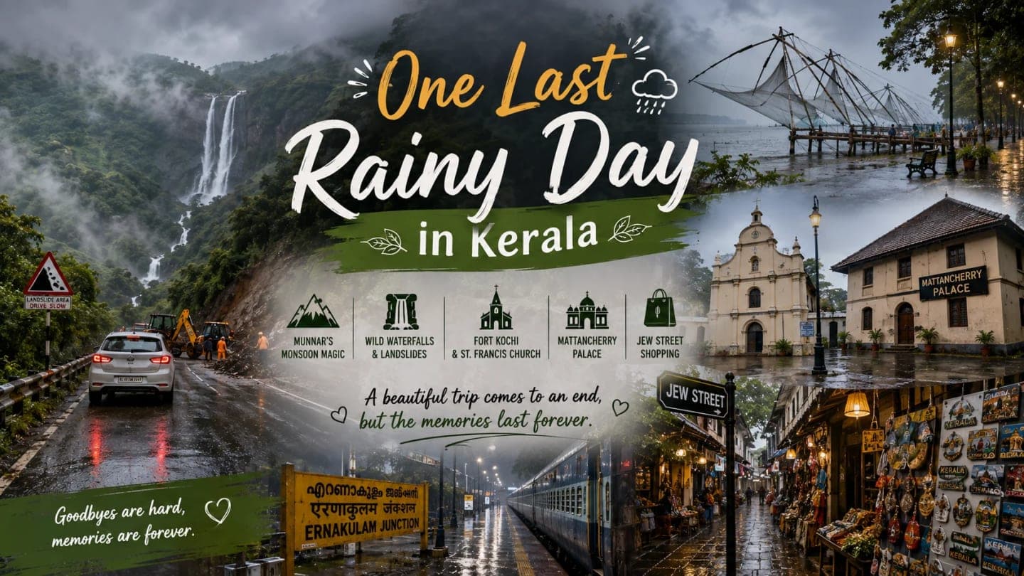 Rainy journey from the misty mountains of Munnar to historic Fort Kochi on the final day of our Kerala family trip.