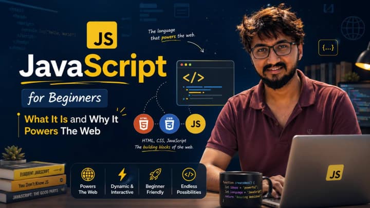 Beginner JavaScript introduction graphic about how the web uses JavaScript